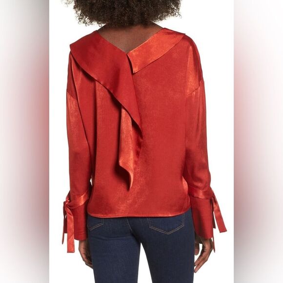 MOON RIVER Drape Satin Long Sleeve Blouse in Geranium S NWT - Picture 2 of 11